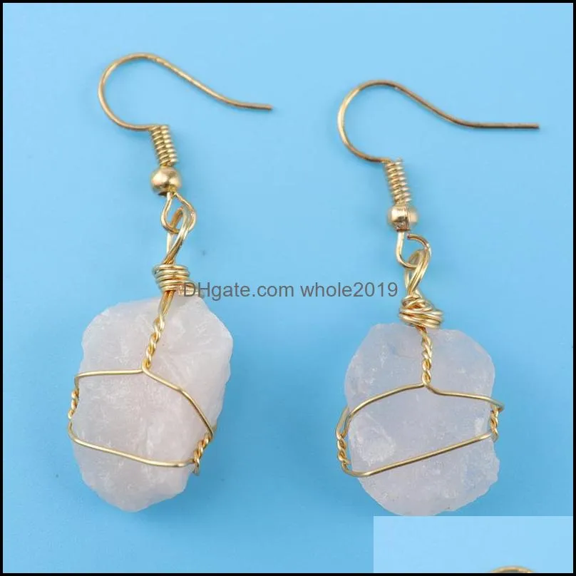 wire wrapped natural crystal rough stone irregular raw ore dangle earrings energy healing gemstone amethyst quartz earrings women