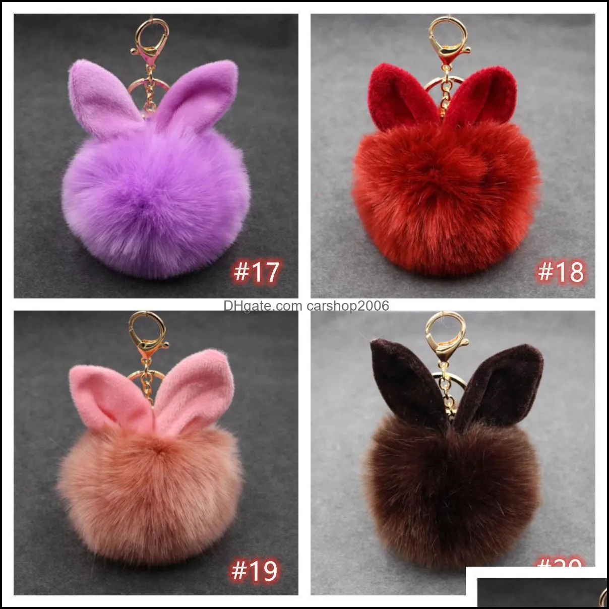 pompom keychains party favor gift fake rabbit ear fur ball key chain pom pom fluffy bag charms bunny keychain keyring for women