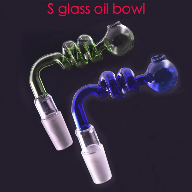 14mm Mężczyzna Kolorowe Gruby Pyrex S Spirala Ostry Szklany Olej Palnik Miska Do Palenia Bongi Wody Dab Rig Rura