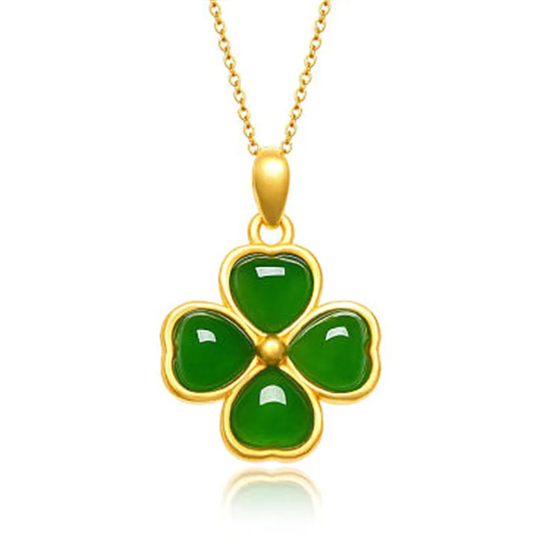 4 vierblättrige Kleeblatt-Anhänger-Halsketten für Liebhaber, Geburtstagsgeschenk, Modeschmuck, Charm-Anhänger für Mädchen, Hochzeit, grün-weiße Jade-Halskette