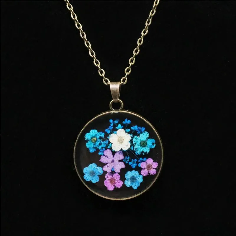 Pendant Necklaces Women Fashion Creative Resin Necklace Handmade Round True Dry Flower Clear Jewelry Gift WholesalePendant