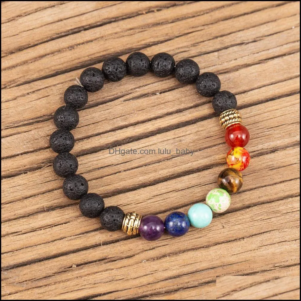 8mm lava stone seven chakra beaded strand bracelet diy aromatherapy essential oil diffuser bracelets for women men yoga buddh lulubaby