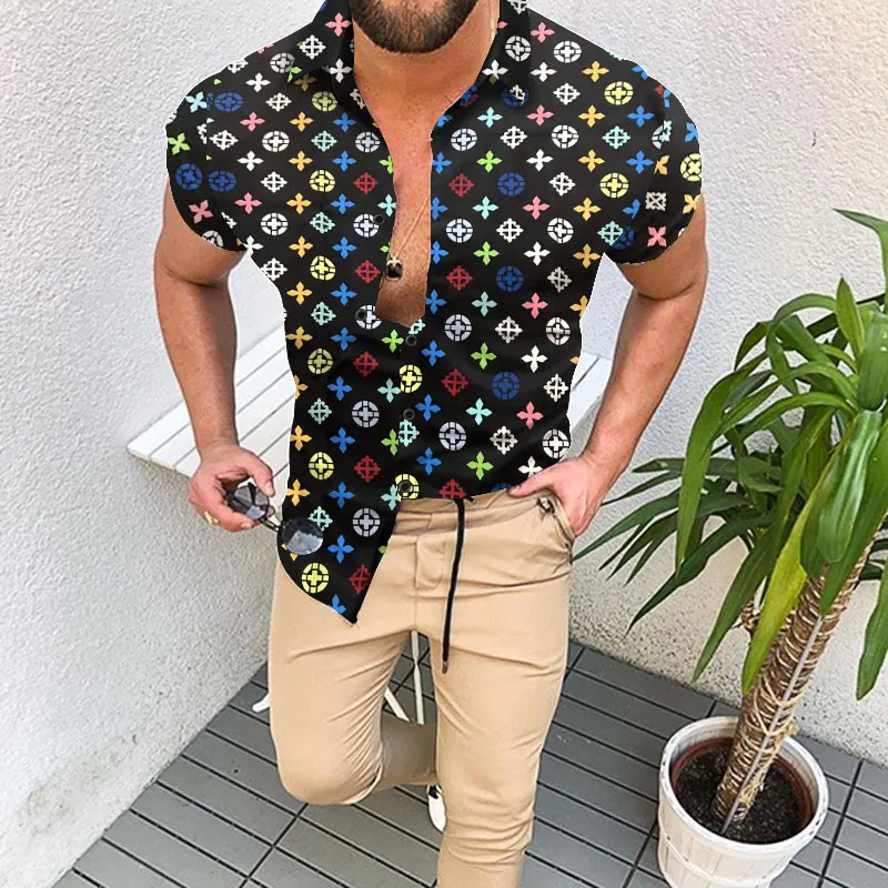 Fashion printed lapels deals short sleeve shirts