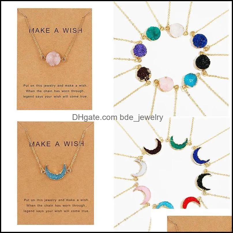 Collares pendientes Hacer una tarjeta de deseos Druzy Drusy Mujeres Resina Media luna Cadenas de oro hechas a mano para mujer Fiesta de Navidad Birt Dhseller2010 Dhjjy