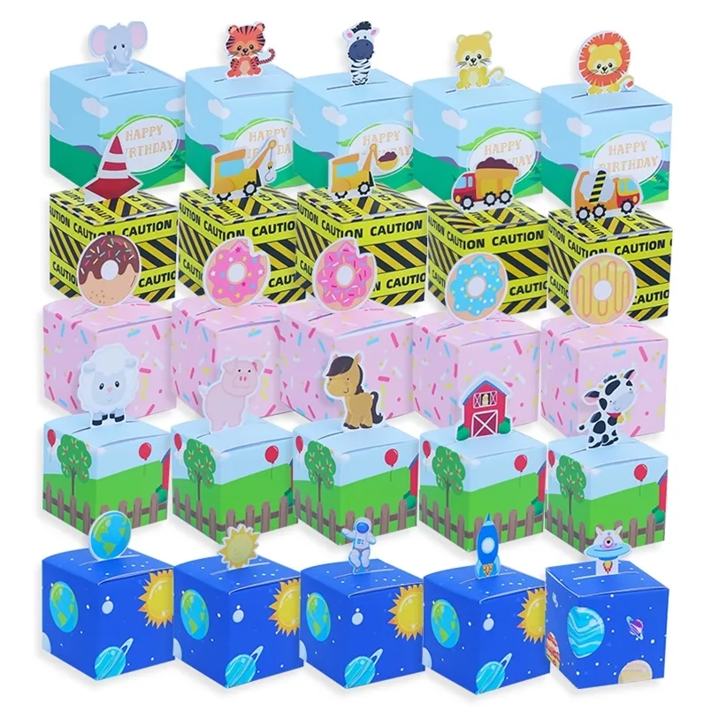 Favore per la festa di compleanno per bambini 5 pezzi Donut Mermaid Farm Animal Swan Space Candy Sacchetti Giungle Safari Treat Box Baby Shower 220704