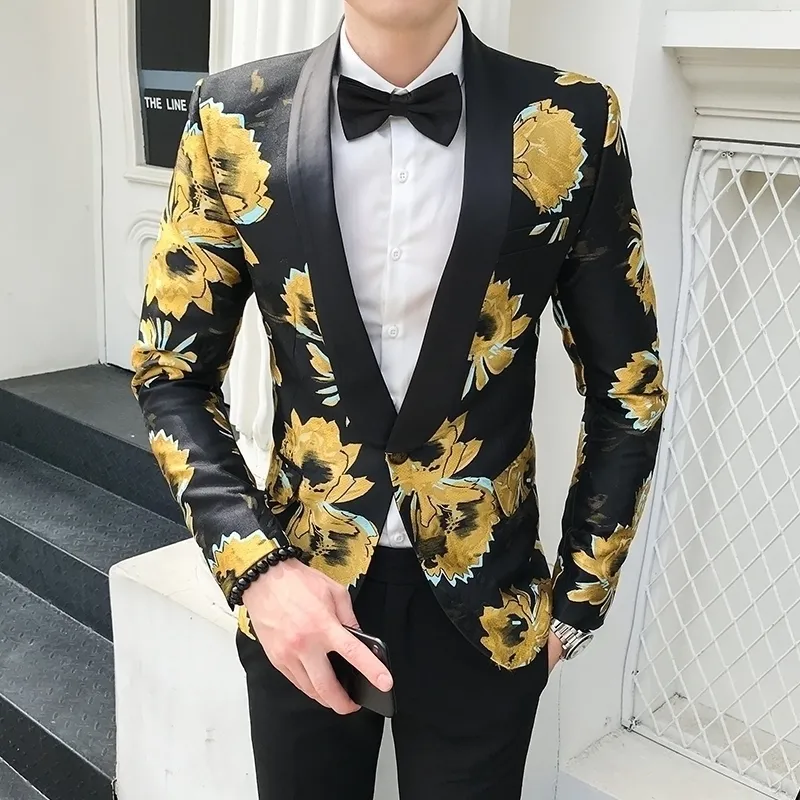 Floral Blazer Masculino Americana Hombre Mens Stage Zużycie Autumn Blazer Hombre Mens Flowers Blazers Casual Club Slim Fit 201104