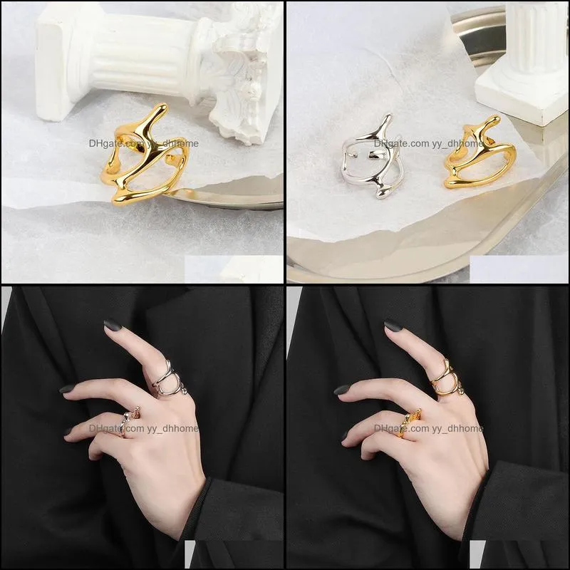 925 Sterling Silver Korean Narrow Vintage Ring Female Simple Handmade Opening Gold Hollow Finger Jewelry Couple