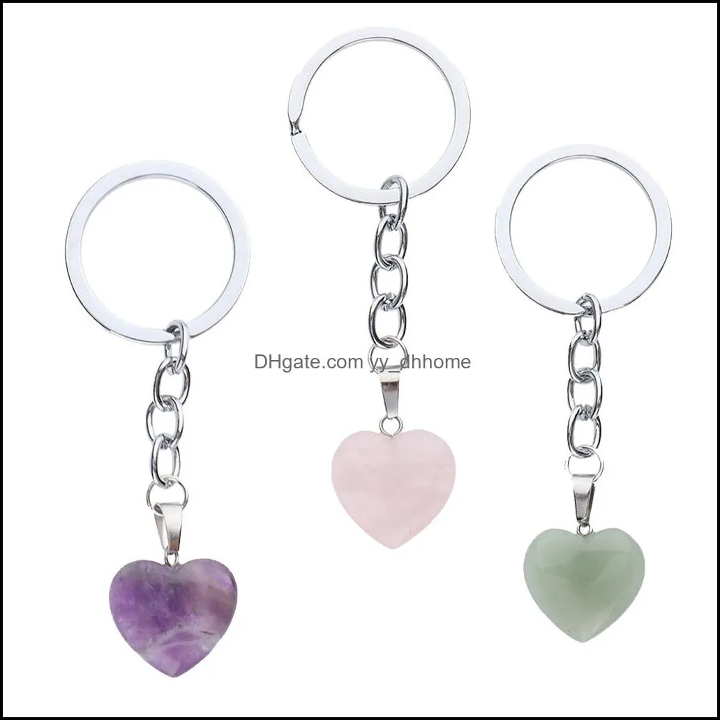 keychains heart shape natural stone charm pendant purse bag key ring chain gift