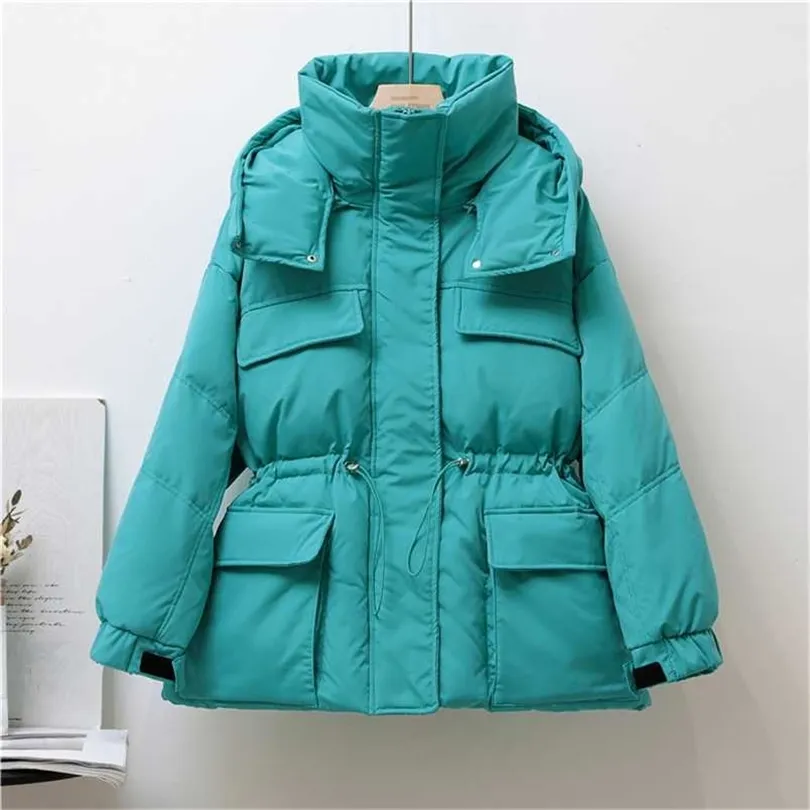 Ailegogo Winter Women Hooded Thick Warm Short Down Parkas Casual Female Stand Collar 90%white Duck Down Coat Snow Outwear 211120