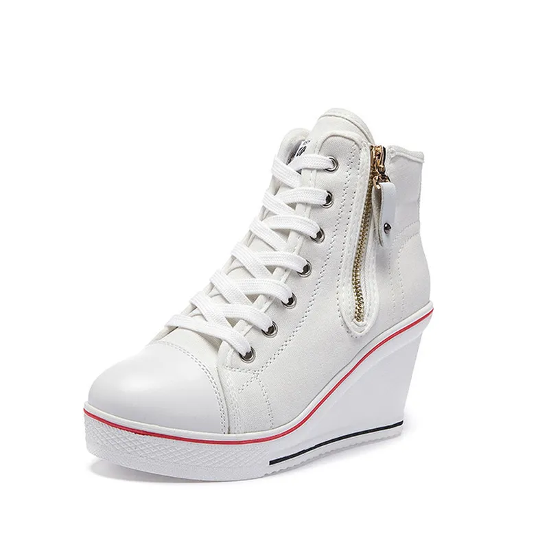 Buy Women's Wedge Sneakers Platform Wedge High Heel Sneakers Ankle Booties  Fashion Canvas Walking Shoes, Silver, 8 at Amazon.in