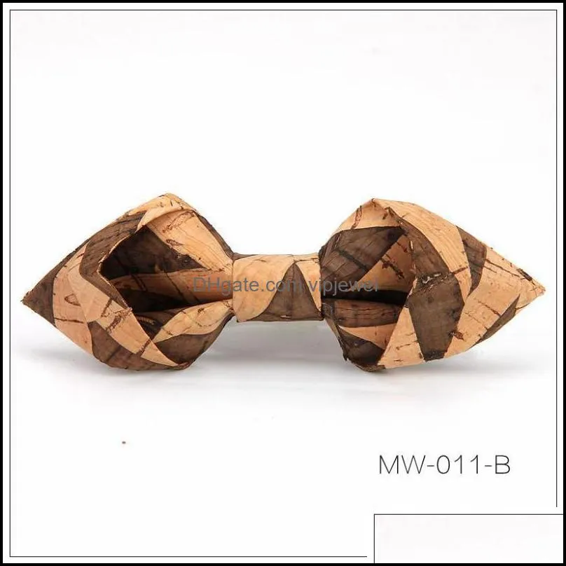 neck ties sharp corner cork wood bowties men`s novelty striped geometric pattern wooden bow for men wedding accessories