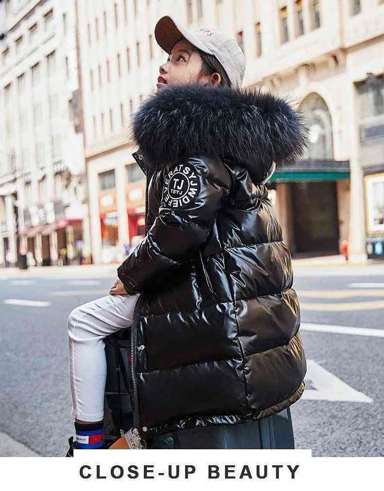 2021 New Brand Russian Winter boys winter jacket with Hooded Large Fur Collar Thick Long Parka for Teens and Boys Kids Clothing J220718