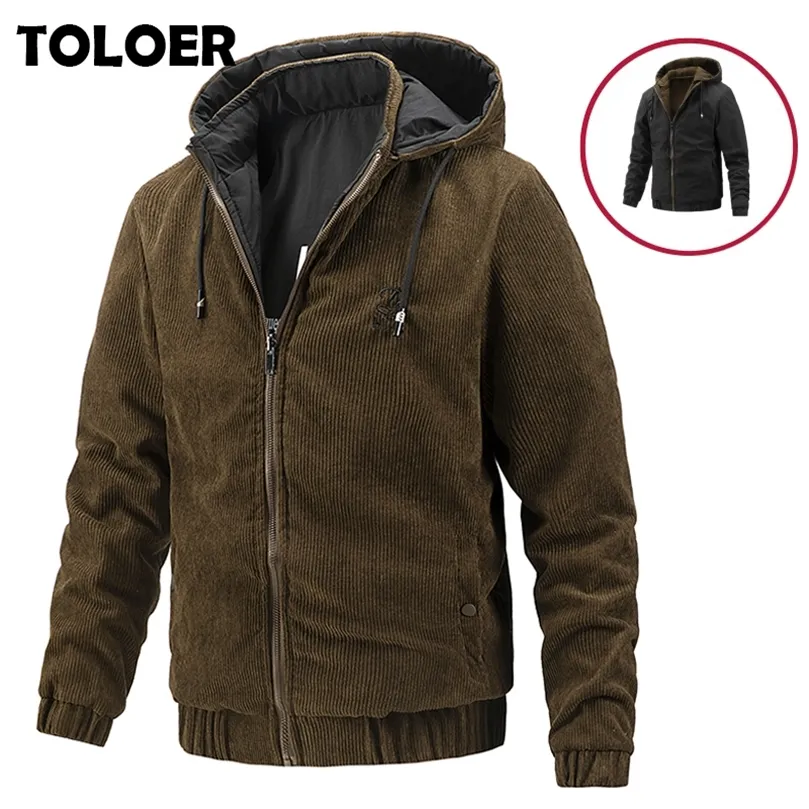 Velours côtelé automne hommes Bomber vestes décontracté mâle double face vêtements d'extérieur coupe-vent chapeau veste détachable hommes Baseball mince manteaux 220804