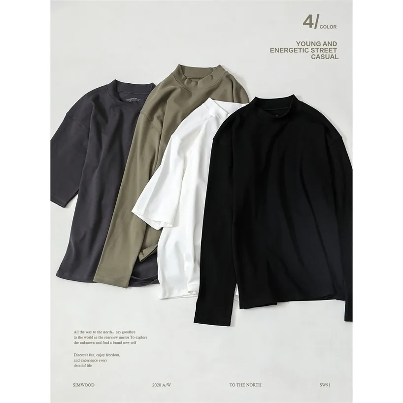 Spring Mock-Neck T-shirts Men Long Sleeve Basic Top Casual Soft Comfortable Tshirt Plus Size Pullovers SJ130804 220318