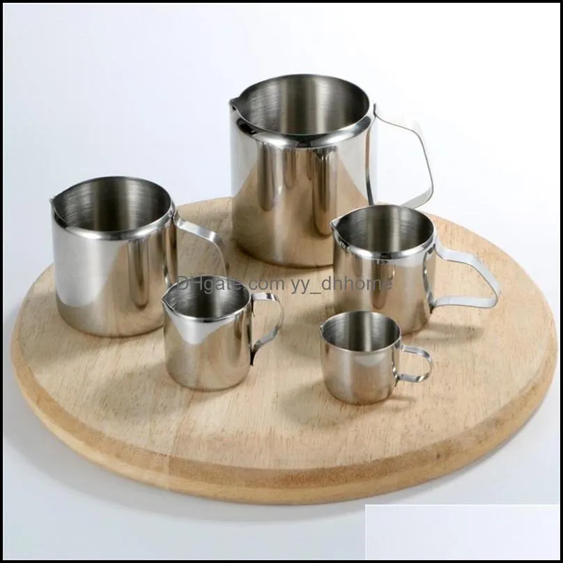Mugs Drinkware Kitchen Dining Bar Home Garden rostfritt stål Cup Milk Mini Sharp Mouth Mug PL Flower Froting Pitcher kanna kafé VA