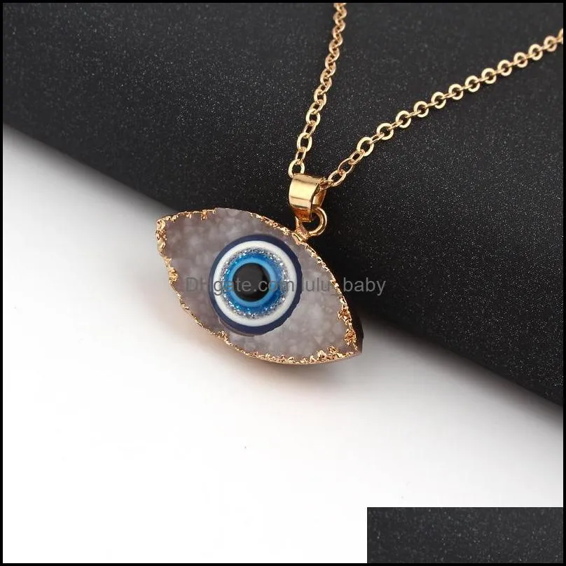 Simple Evil Eye Druzy Drusy Pendant Necklace Women Resin Handmade Clavicel Chains Necklaces for Female Christmas Imitation Natural Stone