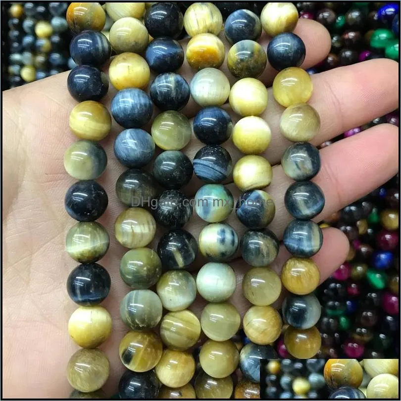 A Quality Natural Stone Beads Red Green Blue Black Tiger Eye Round Beads For Jewelry Making Pick Size 6 8mm Diy Making bbyEBv