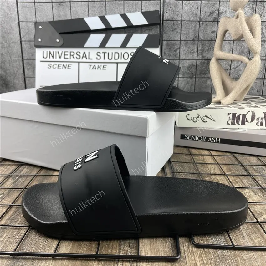 Paris Mens Womens Summer Sandals Beach Slide Home Slippers Ladies Bathroom Flat Scuffs Sliders Trendy Shoes Print Leather Rubber Sandal All Match With Box
