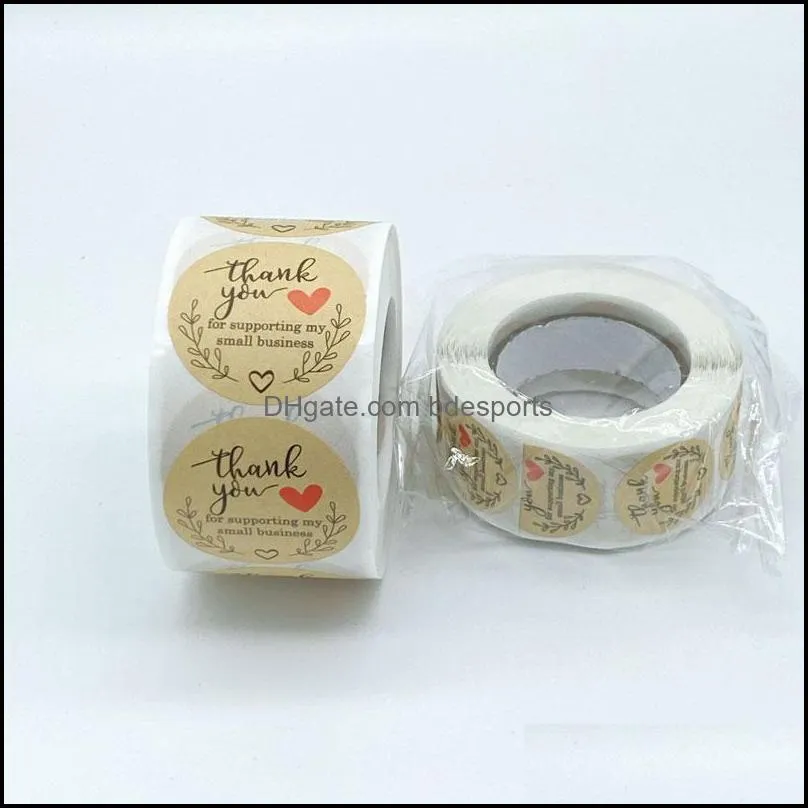 500PCS Roll 1.5inch 2inch Thank You Handmade Round Adhesive Stickers Label For Holiday Gift Bag Business Festive Decoration