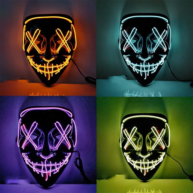 Parti Maskeleri Cadılar Bayramı LED Maske Boşaltma Glow Işık Up Komik Seçim Maskara Kostüm Festivali Cosplay DJ