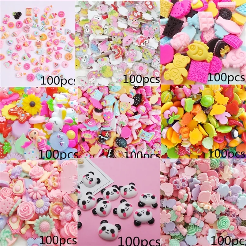 100pcs Mix Lots DIY Nail Charm Flatback Scrapbooking Resin Slime XXL Kawaii Accessorie Manicure Nail Art Decorations Supplies 220527