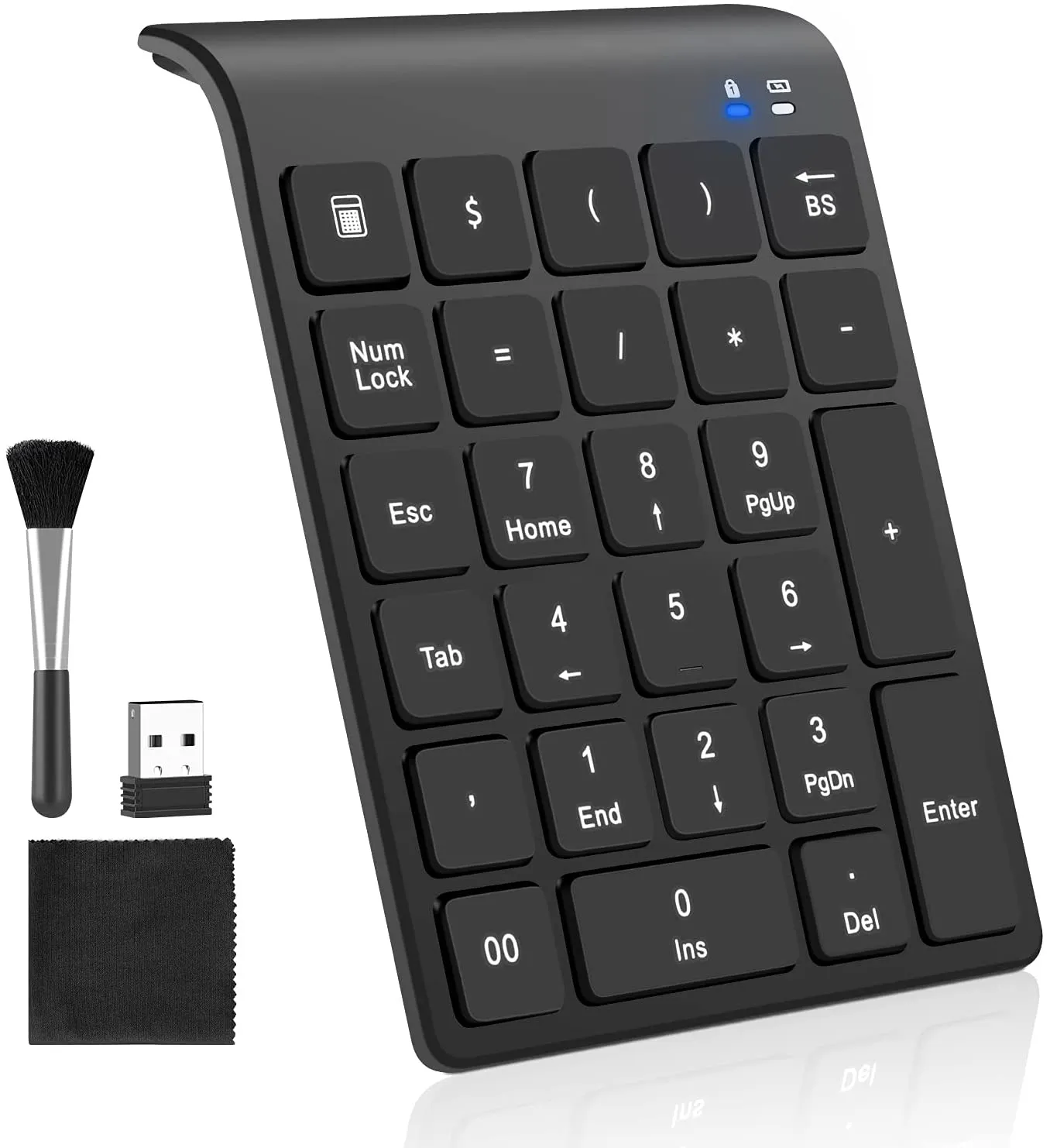 27 nycklar bärbara 2,4 GHz finansiella redovisningsnummer tangentbord med ren borste för datorns trådlösa nummer kuddar