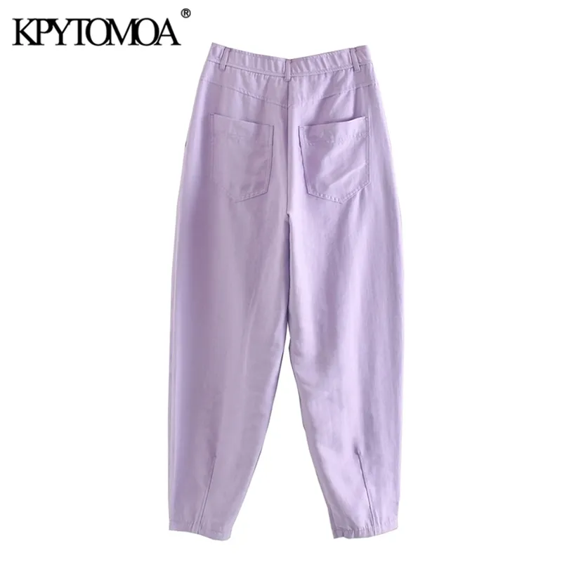 KPYTOMOA Women Chic Fashion Pockets Harem Pants Vintage High Waist Zipper Fly Female Ankle Trousers Casual Pantalones Mujer 201113