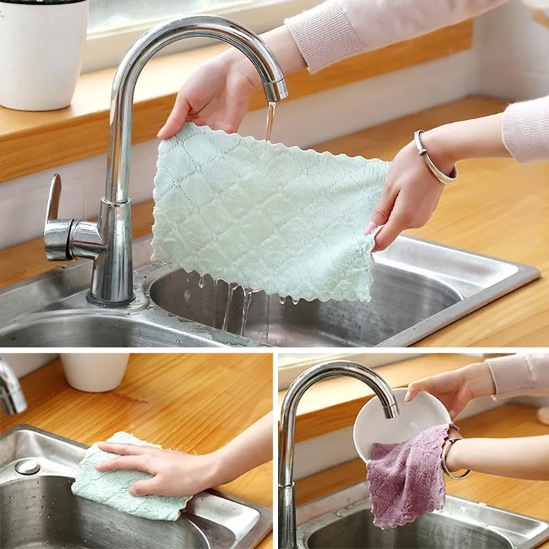 Pano de limpeza de cozinha Pano de lavar louça de dois lados Forte Absorvente Esfregão Toalha de cozinha seca e molhada toallas cocina