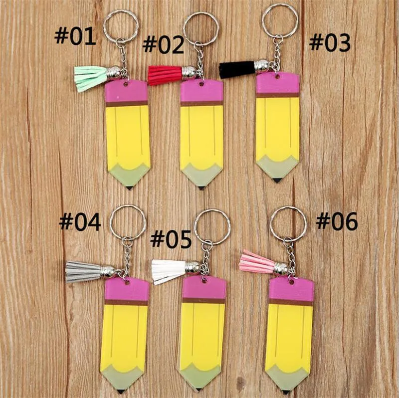 Personalized Pencil Keychain Favor DIY Blank Acrylic Keyring with Tassel Creative Backpack Hanging Pendant