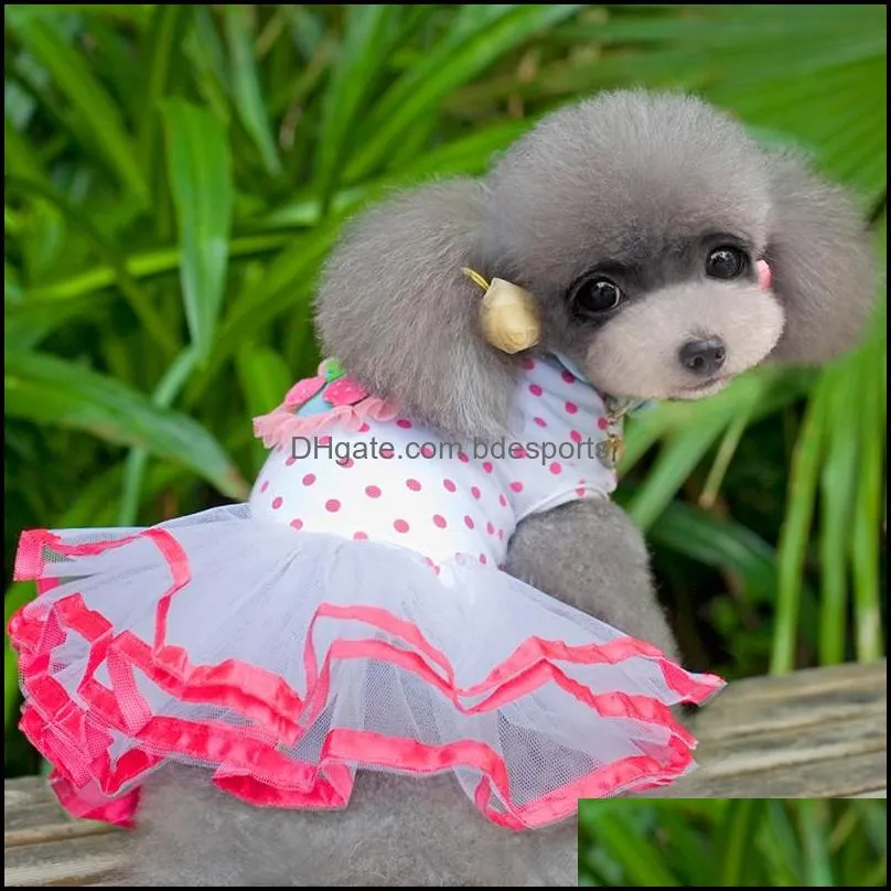 Little Dog Cat Princess Cherry & ice cream Tutu Dresses Pet Puppy Wedding Skirt Clothes Lace Apparel