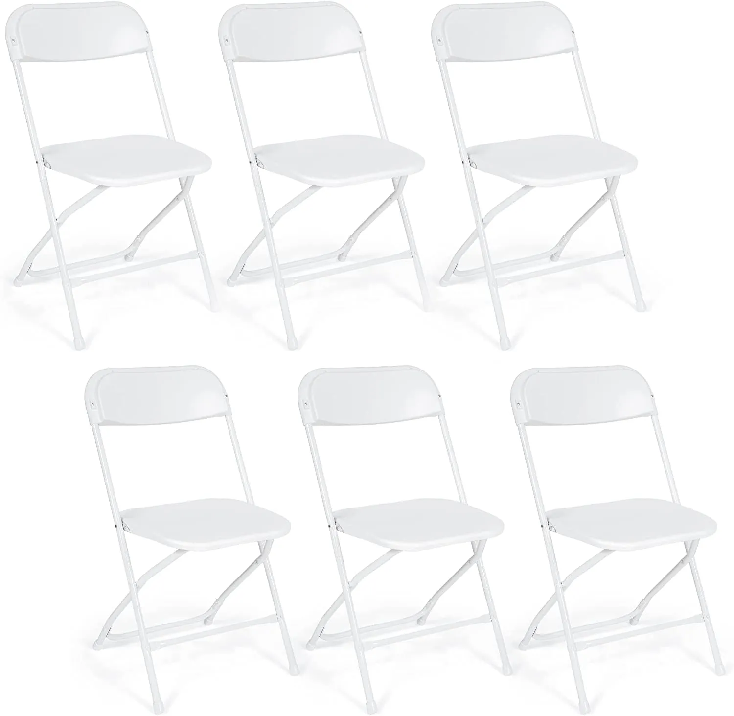 Lot de 4 chaises pliantes en plastique blanc Chaises de fête empilables Chaise d'intérieur et d'extérieur avec cadre en acier 330 lb pour mariage, arrière-cour, réunion, festival, dîner