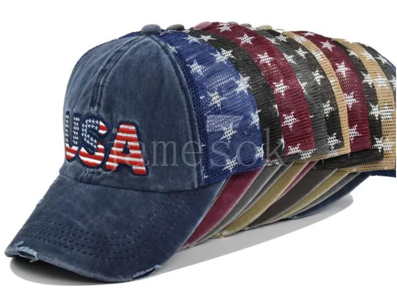 USA Cappelli da cowboy Trump Berretti da baseball americani Lavato Distressed US Bandiere Stars Mesh Cap de192