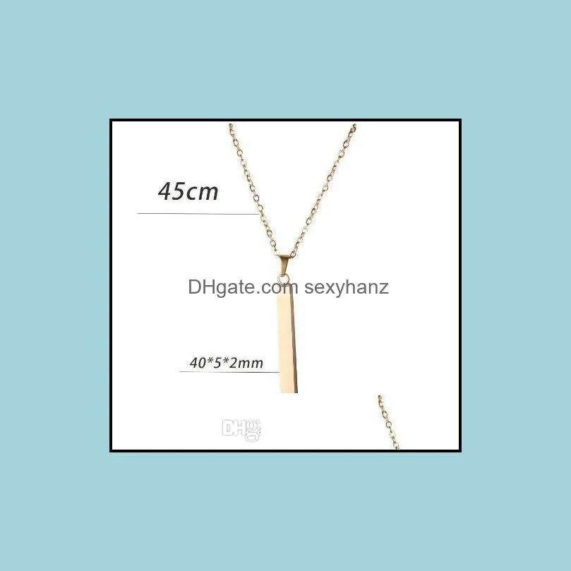 Stainless Steel Bar Pendant Necklace New Fashion Gold Rose Gold Silver Solid Blank Bar Charm Pendant For Buyer Own Engraving Jewelry