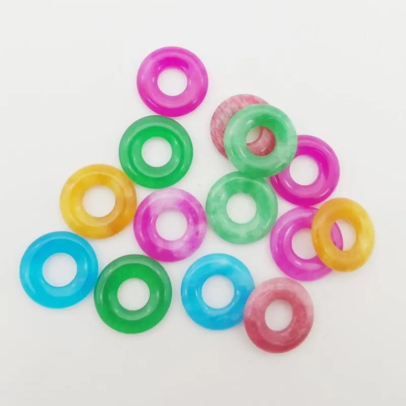 Pendentif Colliers Petite Taille 18x18mm Fuchsia Vert Bleu Orange Jades Oblate Donut Perle Pierre Amulette 1PCSPendentif