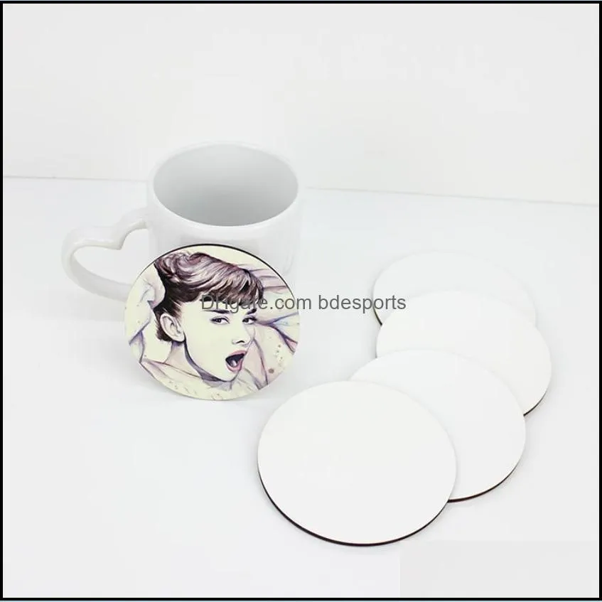 5 Style Drinkware Sublimation Blanks Round Cups Wood Coasters Table Mats MDF Hardboard Coaster Heat Insulation Thermal Transfer Cup