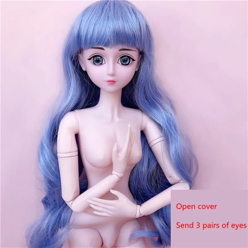 Dolls BJD Dolls 60cm 20 Joint 3 Pars Olhos de cabelo destacável Capa de cabelo 13 Moda Moda Dress Up Nude Midlen comprimento Doll Toy Birthday Gift 220826