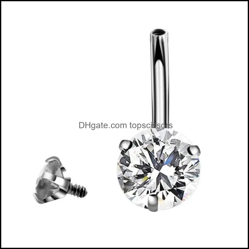 14g belly button rings surgical stainless steel double round cubic zirconia navel barbell stud body piercing