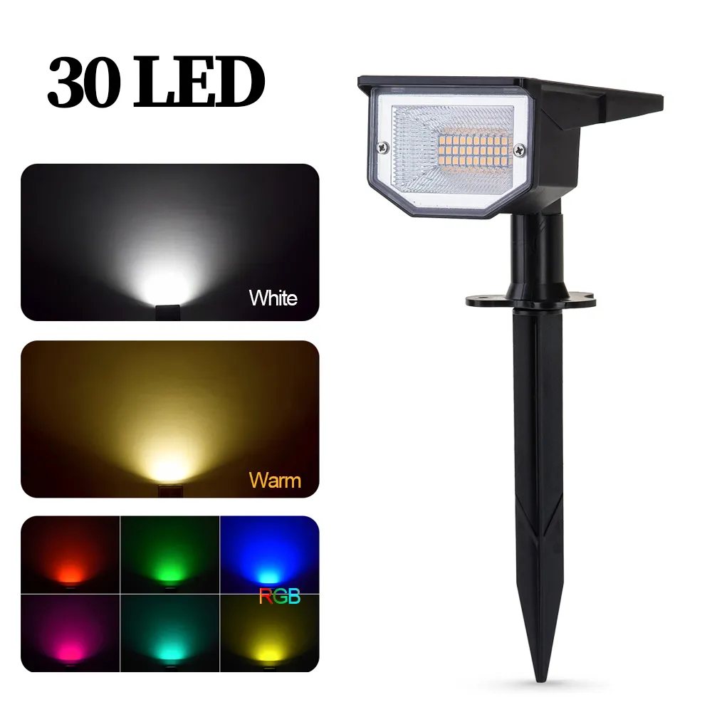 30 LED RGB Outdoor Solar Lawn Lights Control Solar Landscape Spotlights IP65 Waterdichte Tuin Pad Villa Light Wandlamp