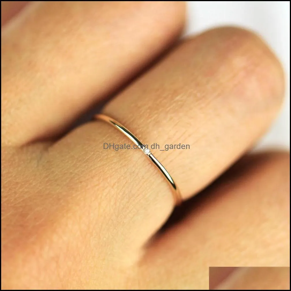 Minimalist Diamond Ring, 14k Gold Diamond Band, 1mm Full Round Thin Ring with 1, 2 or 3 Stones .95 mm Diamond, Wedding Engagement Ring