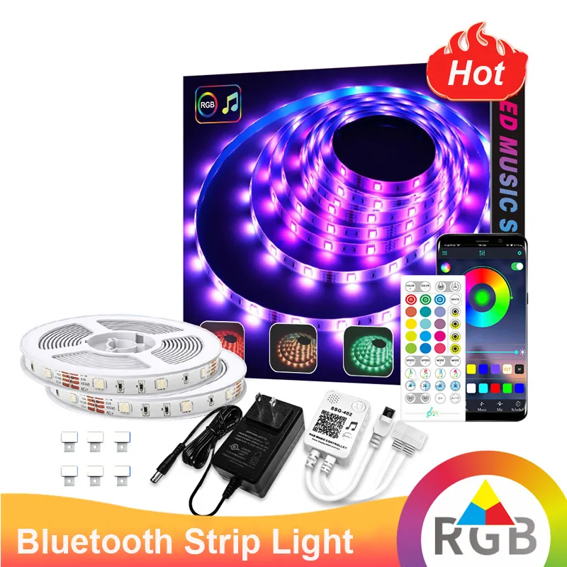 RGB 스트립 라이트 블루투스 음악 동기화 IP20 비 waterproof 실내 장식 조명 유연성 테이프 조명 10m 20m 앱 제어 리모컨