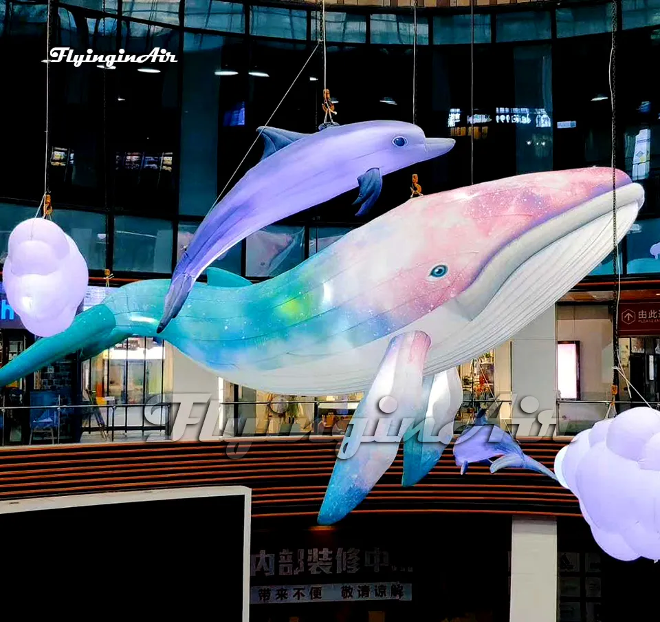 Personalizzato LED colorato gonfiabile balena cartone animato animale marino mascotte appeso/palloncino balena a terra con luce per la decorazione del partito