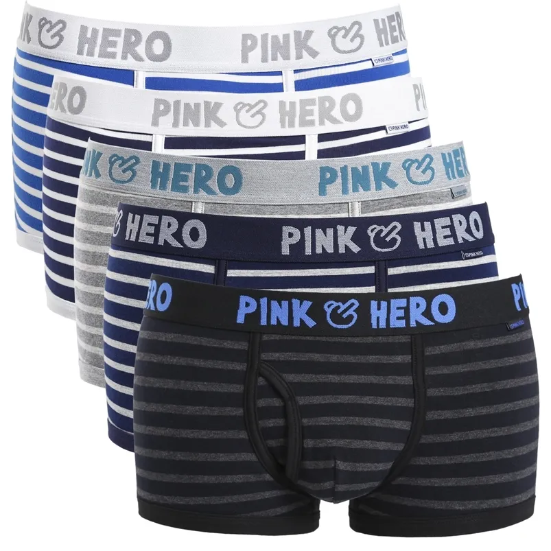 Hot Lot Pink Heroes High Quality Cotton Underwear Men Boxer Shorts Classic Striped Male Underpants Comfortable U bag LJ200922