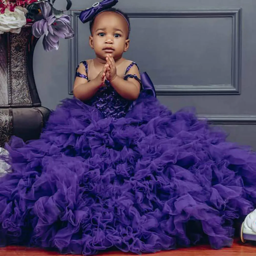 Purple Floral Lace Flower Girl Dress