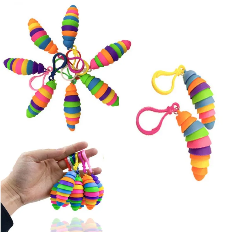 Caterpillar Plastic Fidget Toy Keychain Multicolor Decompression Gift ...