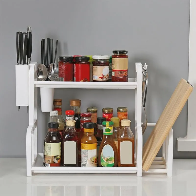 Ganci Binari Rack multifunzionale Stoccaggio a 2 strati Condimento per cucina Accessori per tagliere a doppio strato Ganci