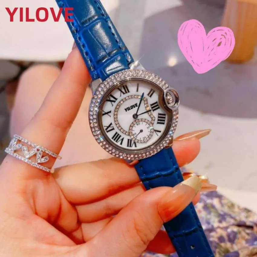 Donne Quartz Importate Movimento Guarda 36 mm blu verde blu vera orologio orologio in pelle Diamonds Diamonds Roman Word Business Regali di lusso da polso