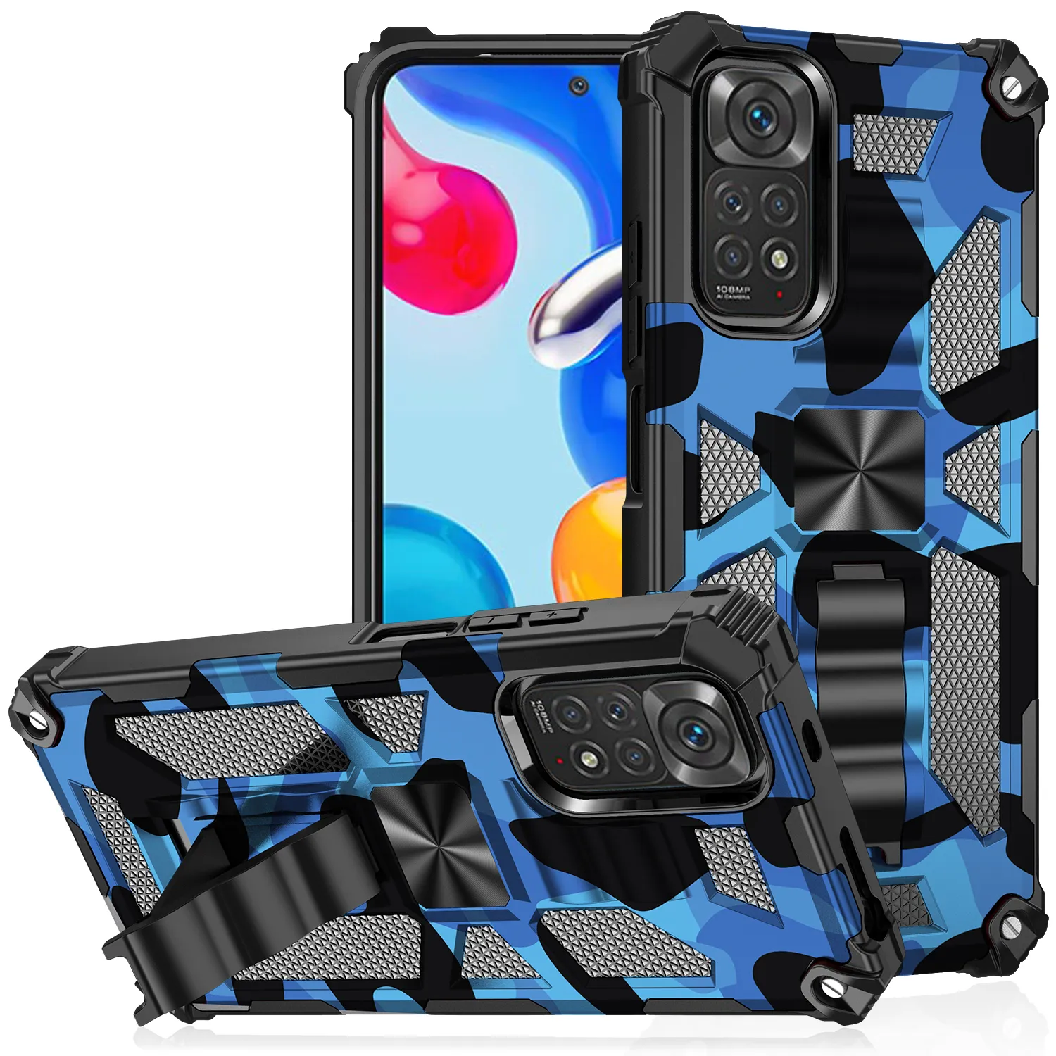 حالات كيكستاند المدمجة في صدمة هجينة لـ Xiaomi Redmi Note 11S Note11 Pro Poco X3 NFC X4 Pro Mi 11t Camouflage Camo Stand Armor Covers