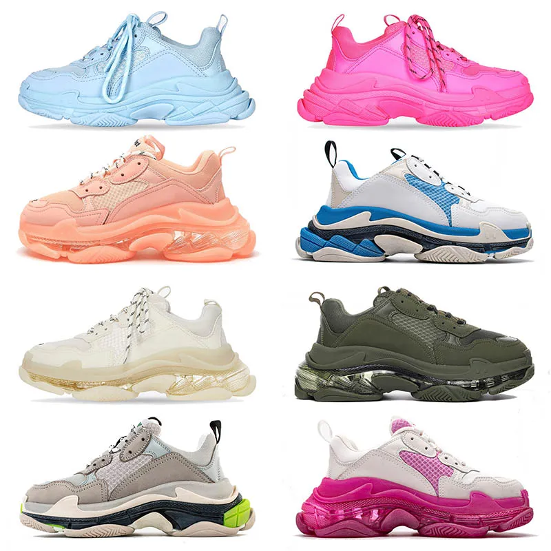 Old Dad Luxury Casual Shoes Triple S Clear Sole Lavender Black Watermark Cherry Blossom Powder Light Pink Gold Rainbow Neon Green Womens Mens Sneakers Trainers