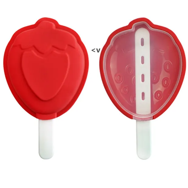 Moule en silicone de glace de crème glacée 3D rouge net avec couvercle outil de popsicle créatif fait à la main production à domicile pour enfants BBE14028