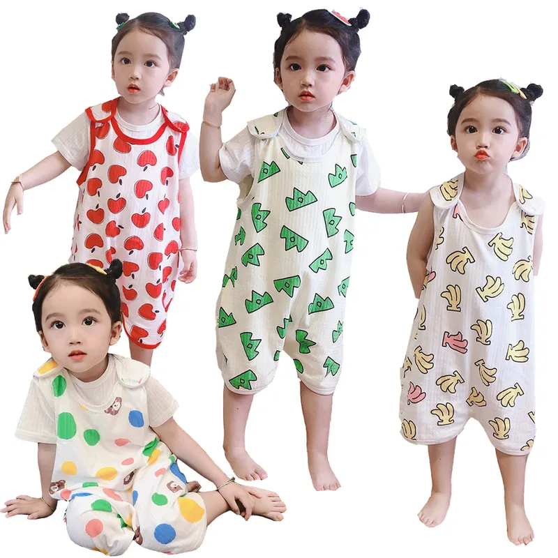 Pigiama tutina per bambini Neonata senza maniche in cotone da notte Bambino Ragazzo 1-6T Notte d'estate Addome caldo Homewear Tute per bambini 220510